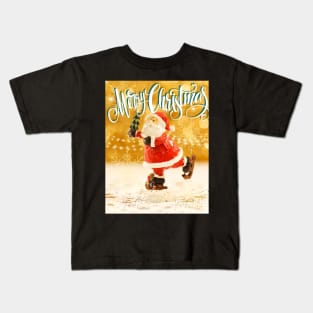 Merry Xmas Funny Skating Santa Photograpic Festive Print Kids T-Shirt